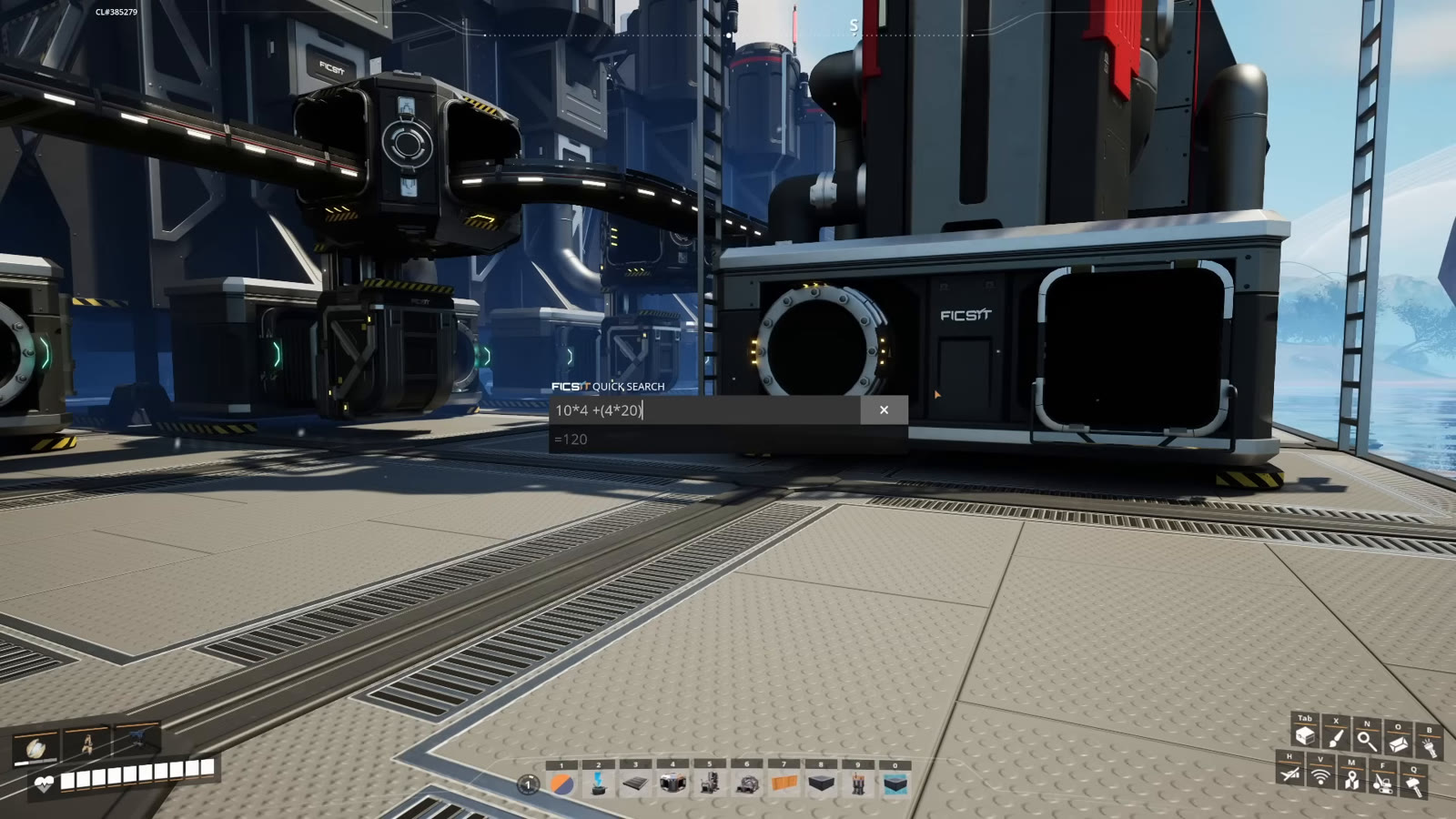 Satisfactory in-game quick search calculator confirming 10 times 4 plus 4 times 20 equals 120 heavy oil residue math