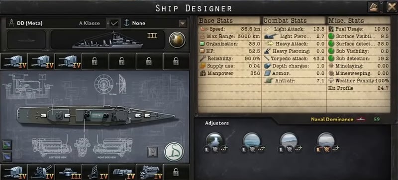 Ship designer showing the DD (Meta) destroyer