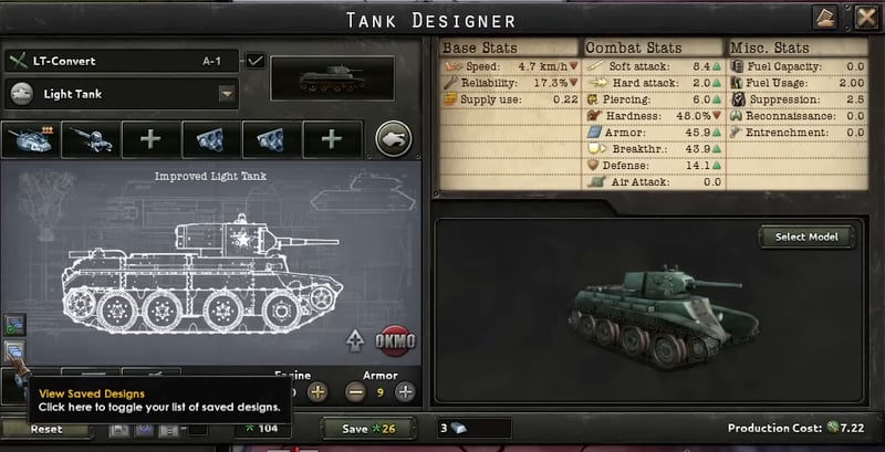 Tank designer showing the LT-Convert light tank