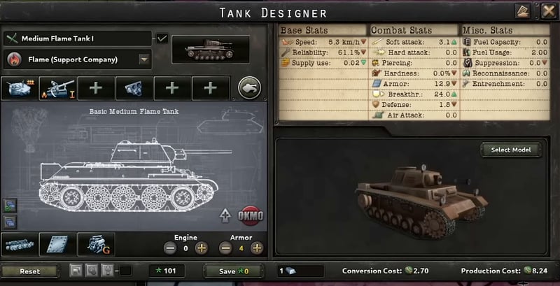 Tank designer showing the medium flame tank
