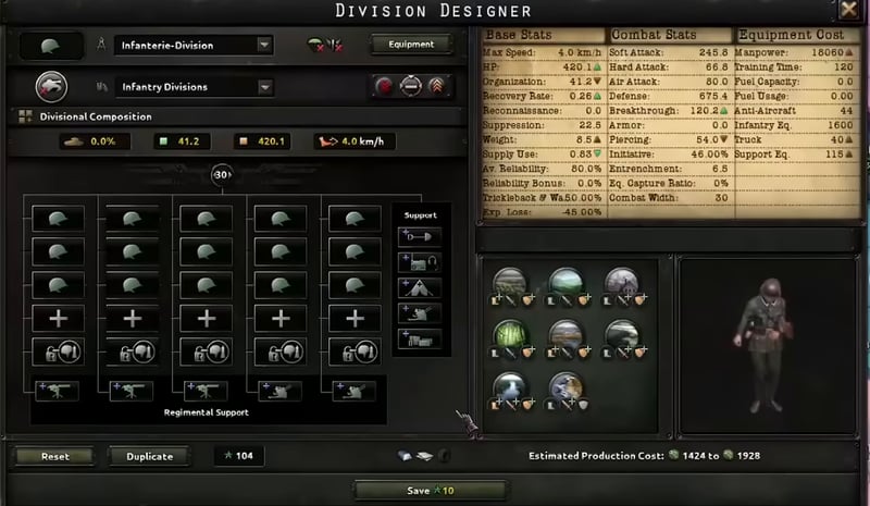 Division designer with twenty infantry battalions and five support companies