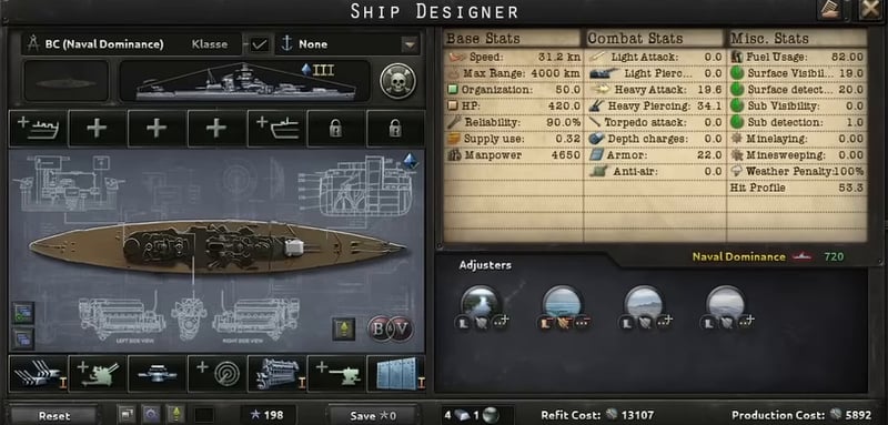 Ship designer showing the naval dominance battlecruiser