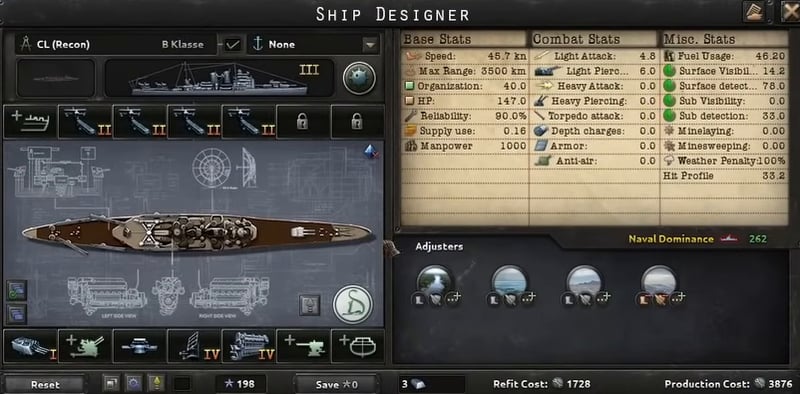 Ship designer showing the CL Recon light cruiser