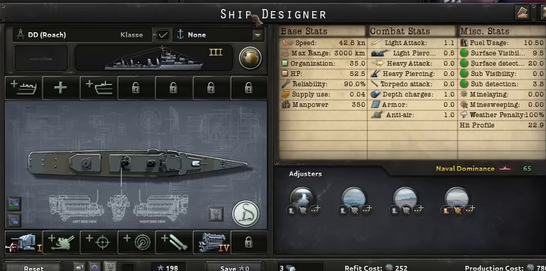 Ship designer showing the roach destroyer