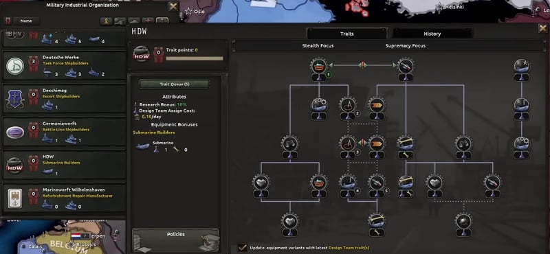 The MIO selection screen for shipbuilders