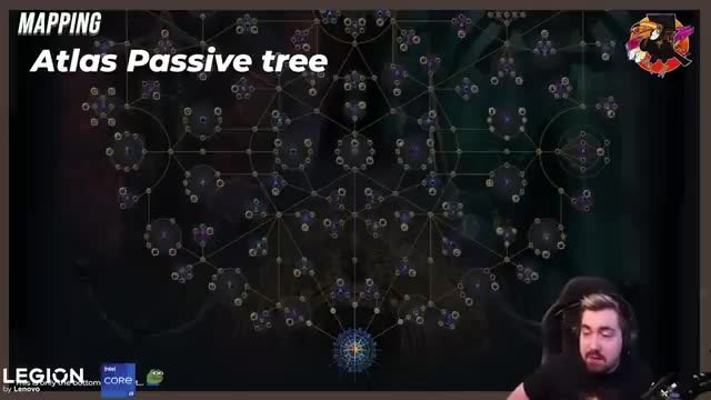 Path of Exile PoE University slide showing the Atlas passive skill tree, a large web of nodes