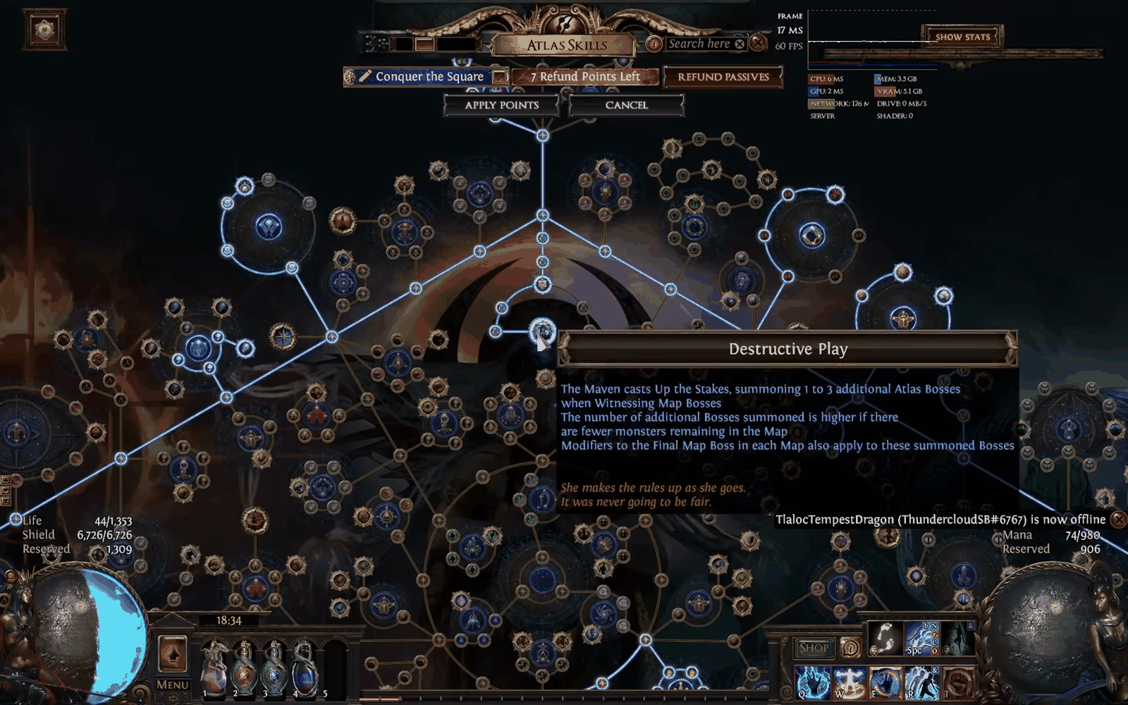 Destructive Play Atlas passive node tooltip in Path of Exile explaining the additional Atlas bosses the Maven summons