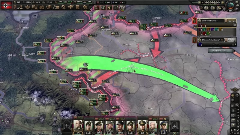 Battle plan map: Fall Weiss pincer arrows converging on Warsaw