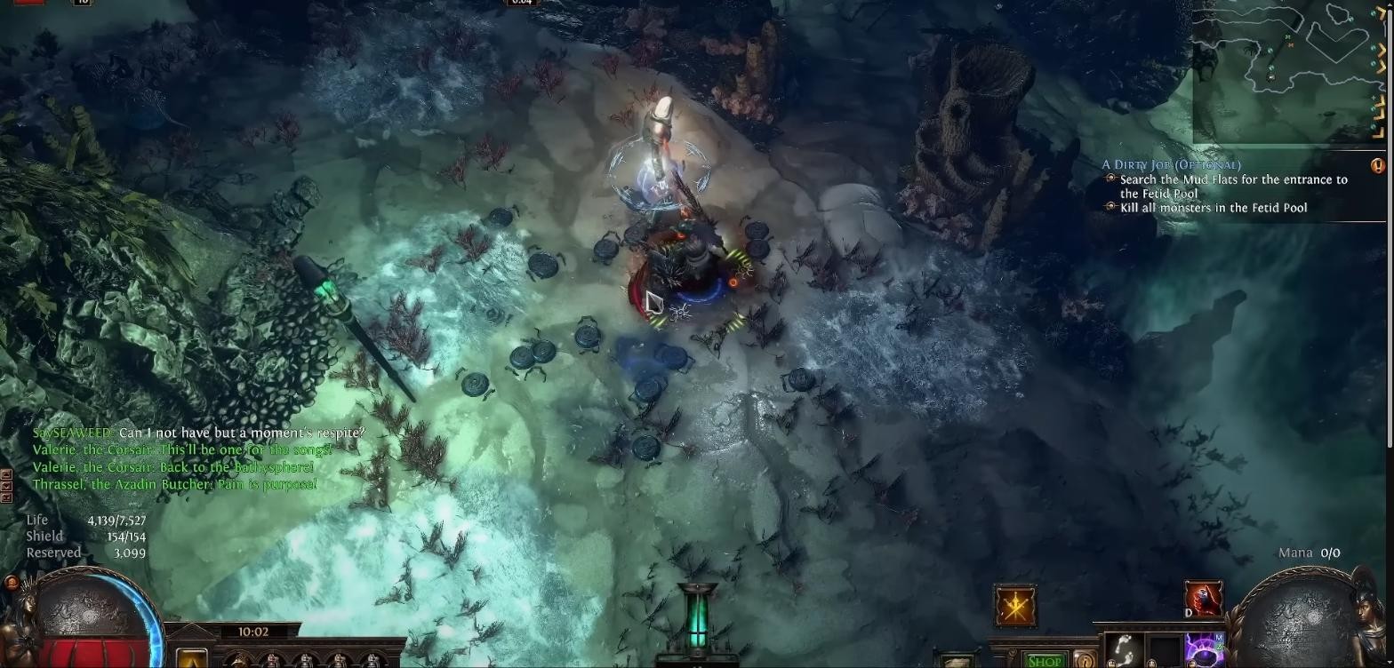 Calling extraction inside a Path of Exile voyage, with Valerie the Corsair shouting Back to the Bathysphere over an extraction capsule