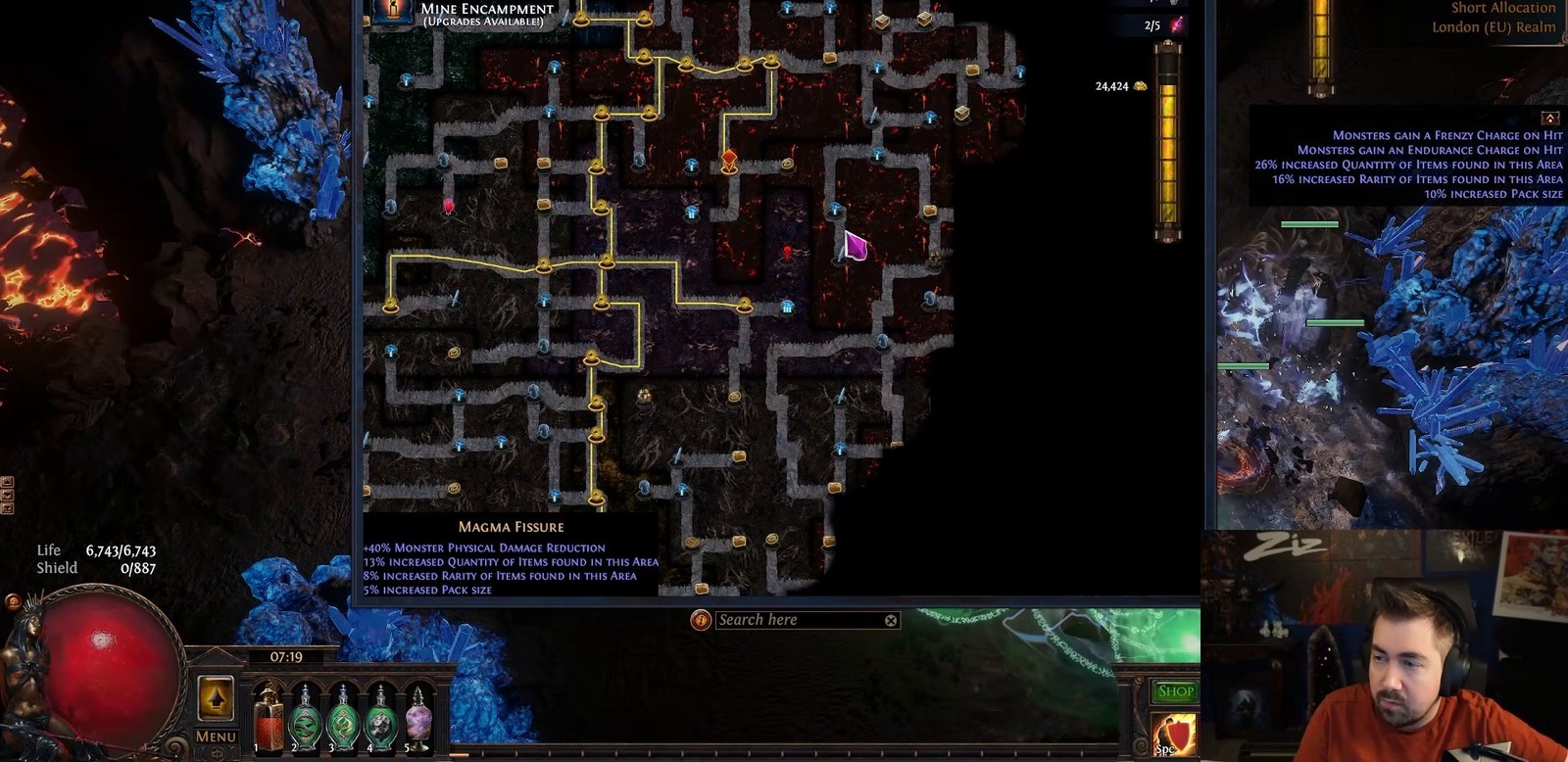 Path of Exile Delve node layout example showing another hidden wall location found by reading the tunnel shape