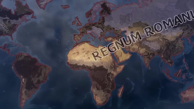 Full world map labeled "Regnum Romanum," showing Papal State control extending across Europe, Africa and most of Asia