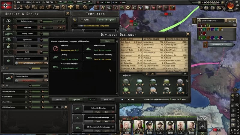 Division Designer showing the late-game Panzer-Division, Organization 42.6