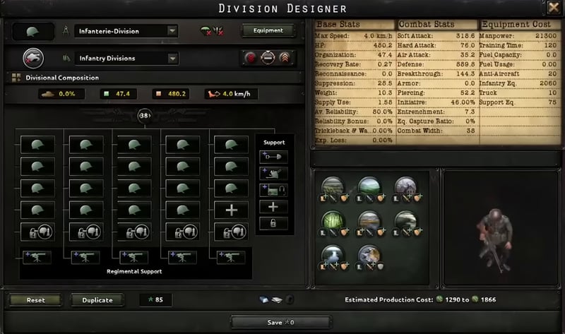 Division designer at 38 combat width with nineteen infantry battalions