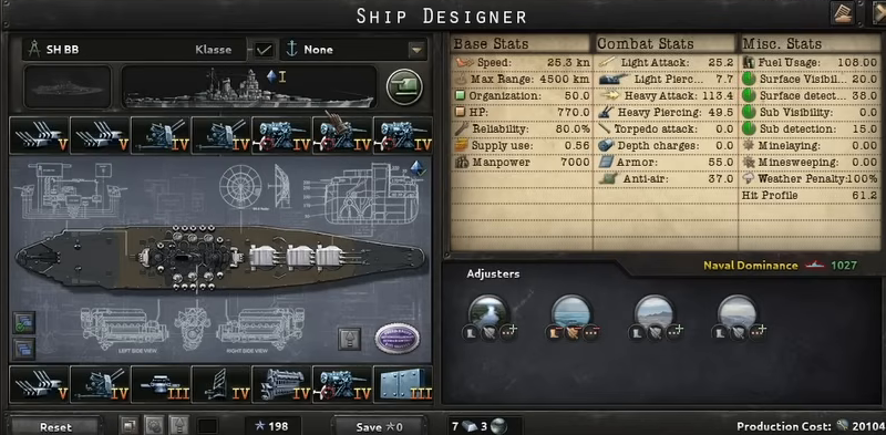 Ship designer showing the SH BB super heavy battleship