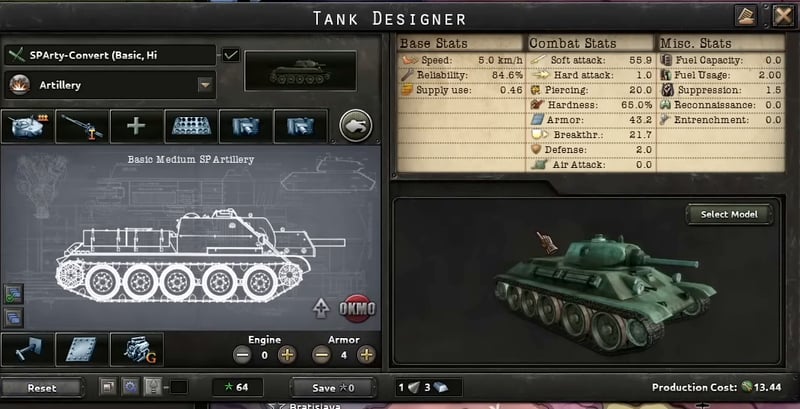 Tank designer showing the SP artillery design