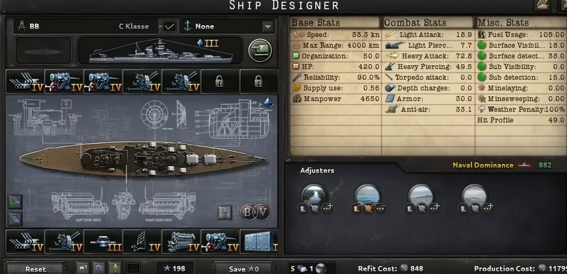 Ship designer showing the BB battleship