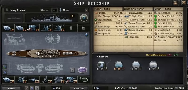 Ship designer showing the heavy cruiser