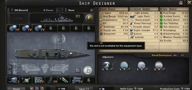 Ship designer showing the escort destroyer