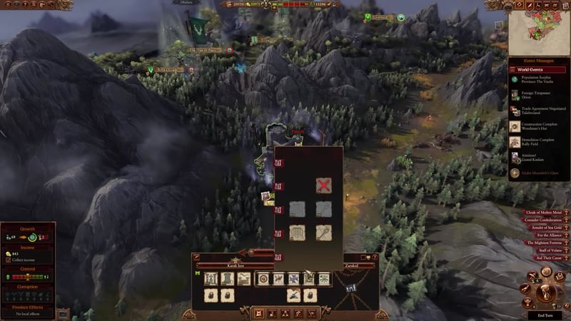 Settlement interface on the campaign map with the undercity removal option highlighted by a large red X, showing building slots and associated costs.