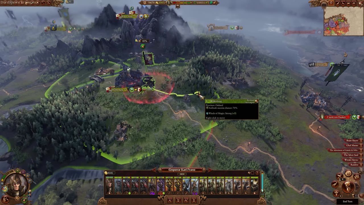 Campaign stance view showing encamp stance with 75% ambush defense chance.