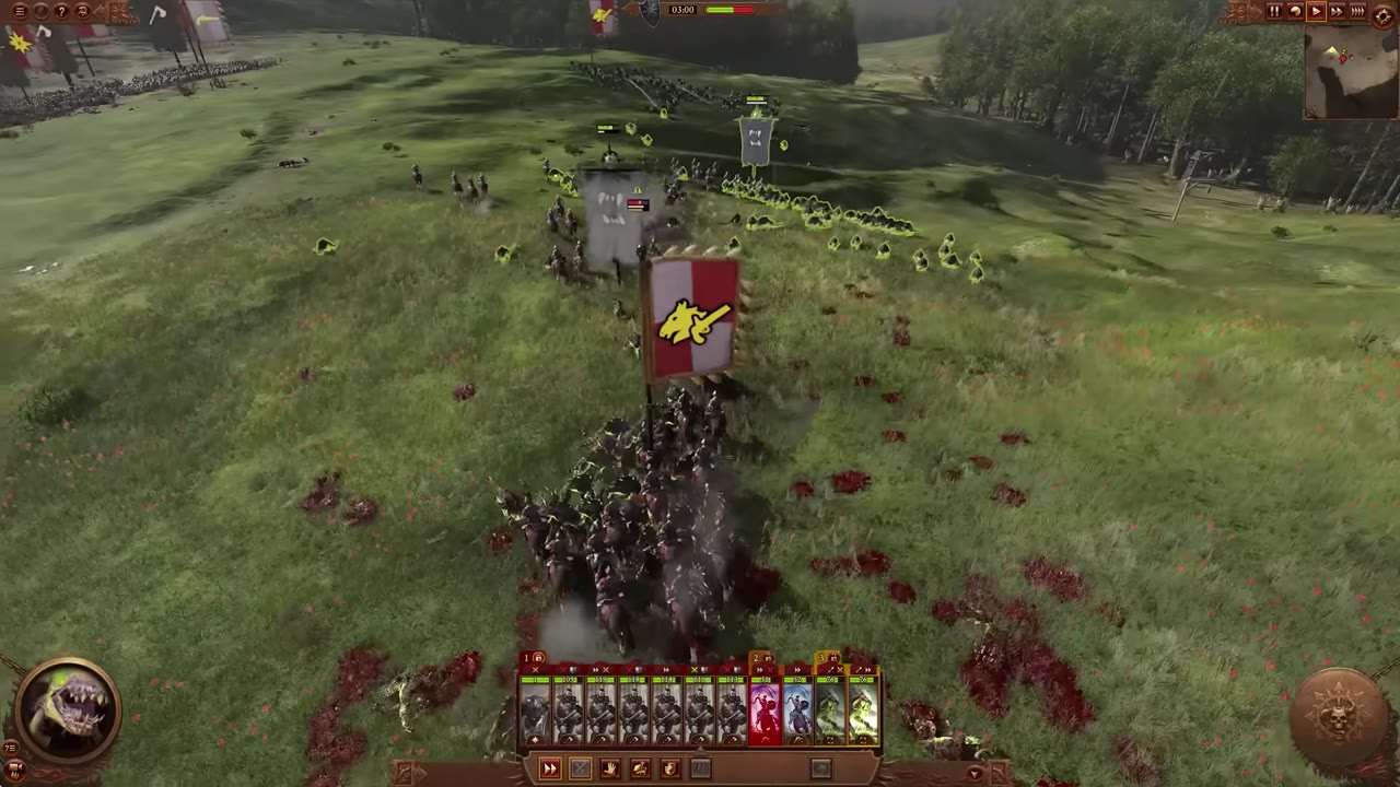 Chariots stuck in melee combat with infantry, blocked from escaping, with unit banners and blood visible on the battlefield.