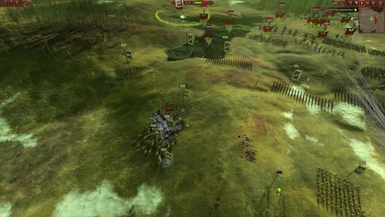 Battlefield view showing a checkerboard formation with gaps between units in the front line, aiming to reduce the impact of area attacks and Menace Below summons.