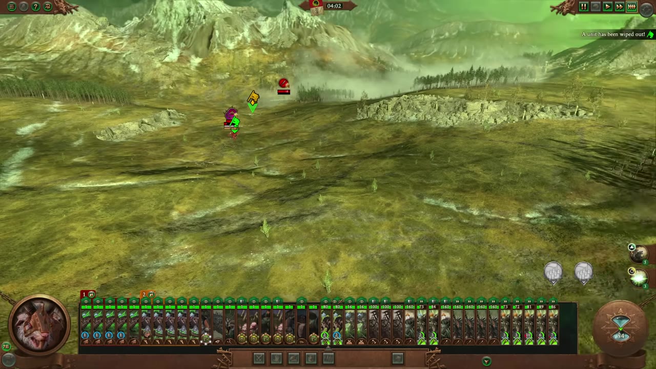 Battlefield view with enemy units retreating and breaking, and an onscreen notification in the top right reading 'A unit has been wiped out!'