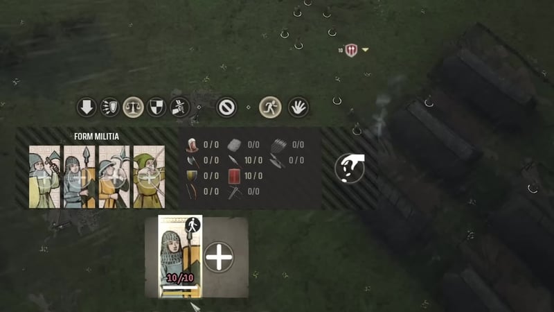 The militia panel displays troop stamina, key for effectiveness and resting before combat.