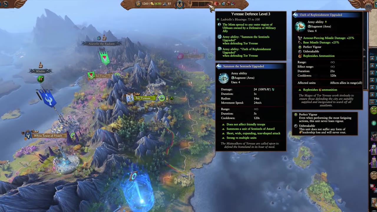 The Mist of Yvresse progress bar with blessing-based unlocks and regional effects.