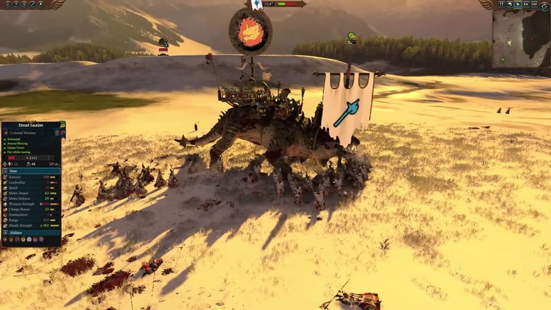 Phoenix Guard surround and attack a Dread Saurian; the unit card for the Dread Saurian shows its health at 2,161.