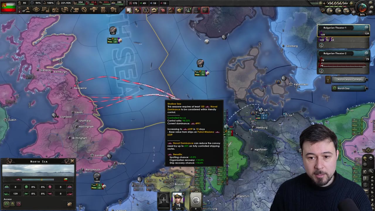The naval invasion is planned and ready to trigger immediately when war begins, demonstrating prewar setup and North Sea dominance.