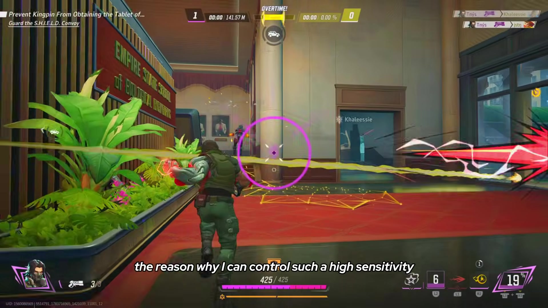 Punisher aiming with a purple targeting circle highlighted over the crosshair during a firefight