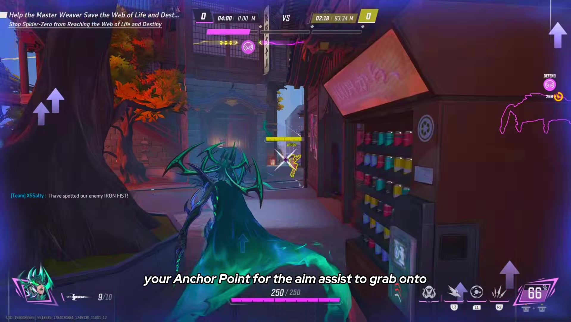 Hela in Grief form repositioning through a temple courtyard, on-screen caption discussing controller stick drift
