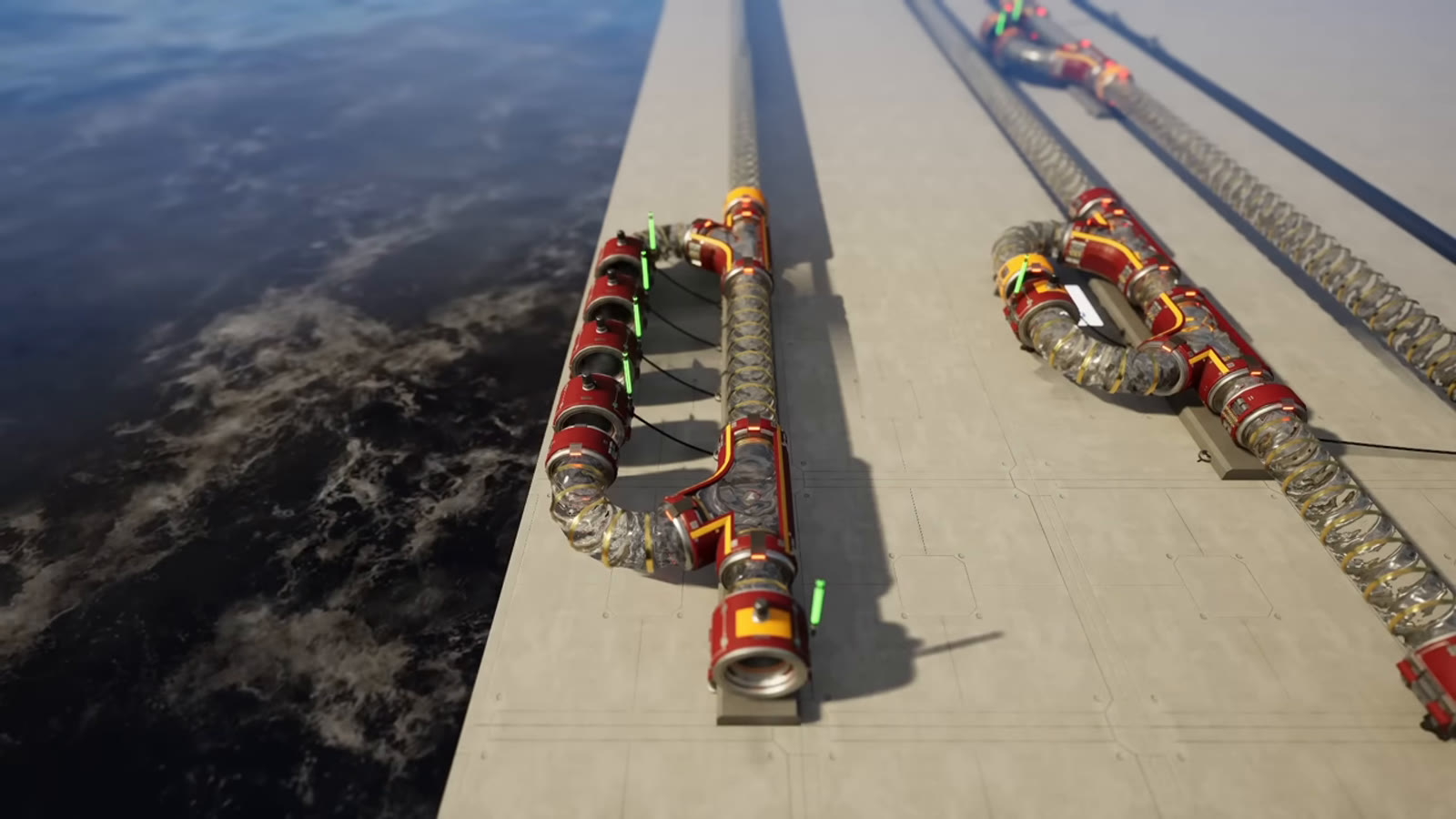 A large hypertube accelerator built as a loop at the start of a long track, boosting a Pioneer before they continue down the main line