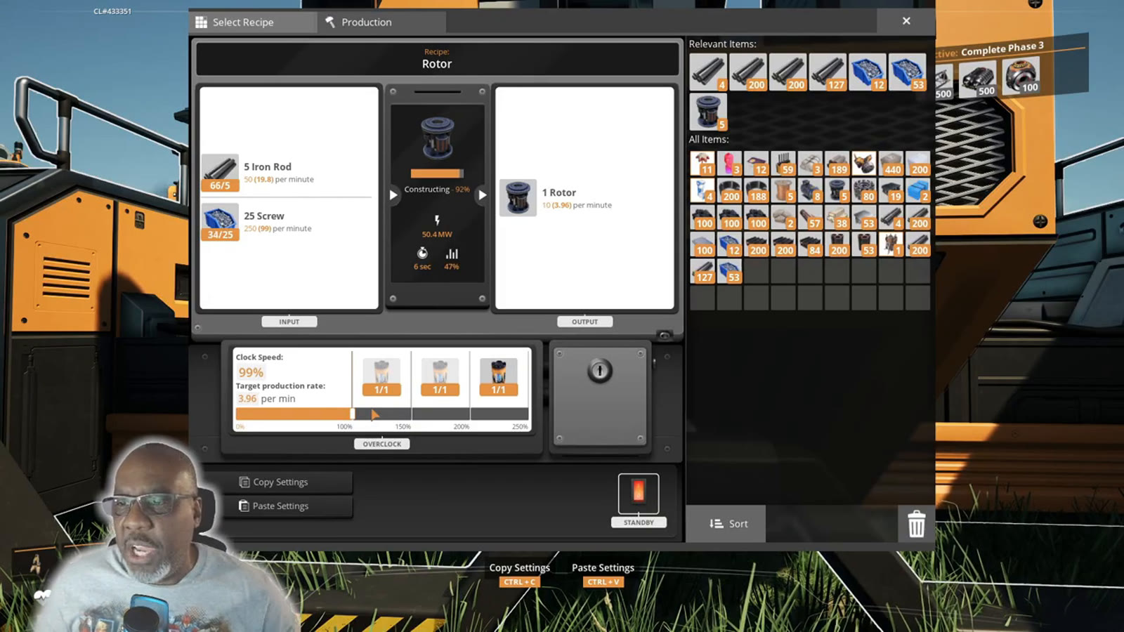 A power slug information panel on screen, showing color-coded slug types and their claimed production values