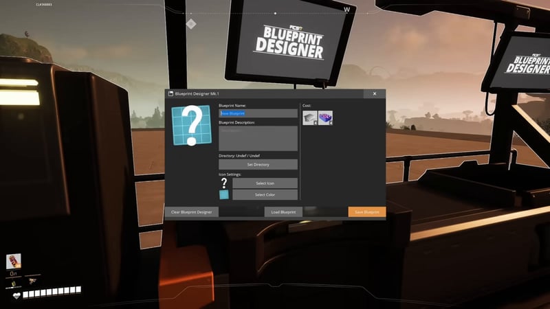 Blueprint Designer naming and save menu with directory and icon settings