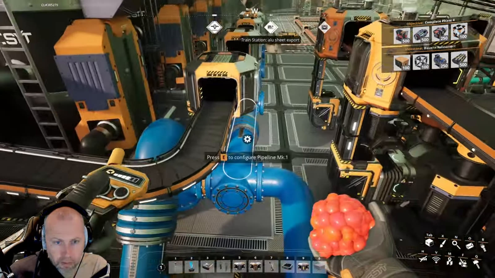 A Refinery being connected to a Bauxite node, with the Refinery set up to output Alumina Solution
