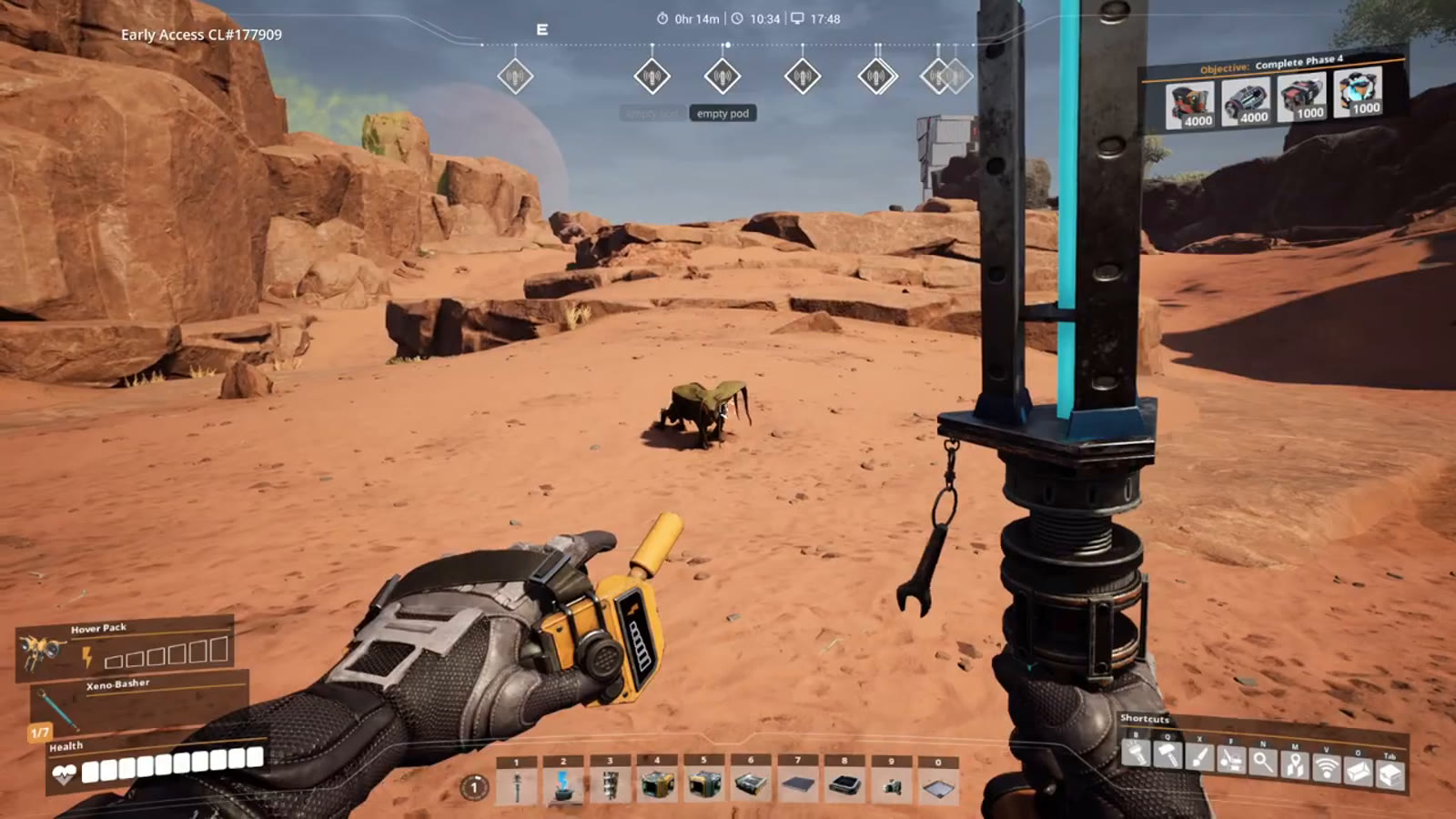 A Spitter-type creature preparing a ranged fireball attack near mineral resources