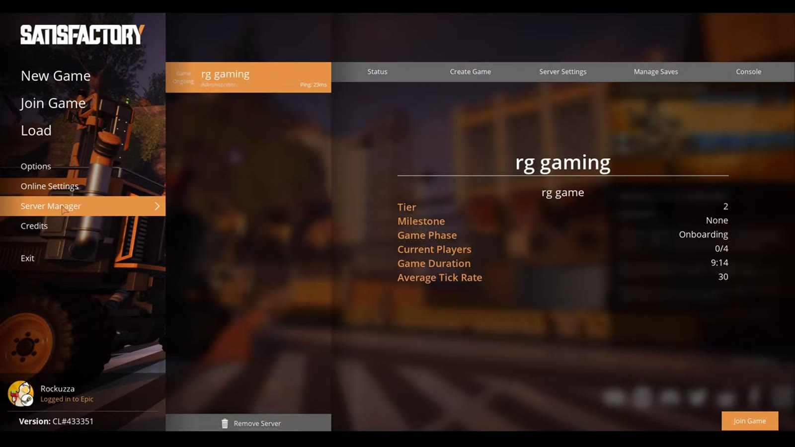 Satisfactory's multiplayer settings screen with the session type set to IP, ready to connect to a dedicated server's address