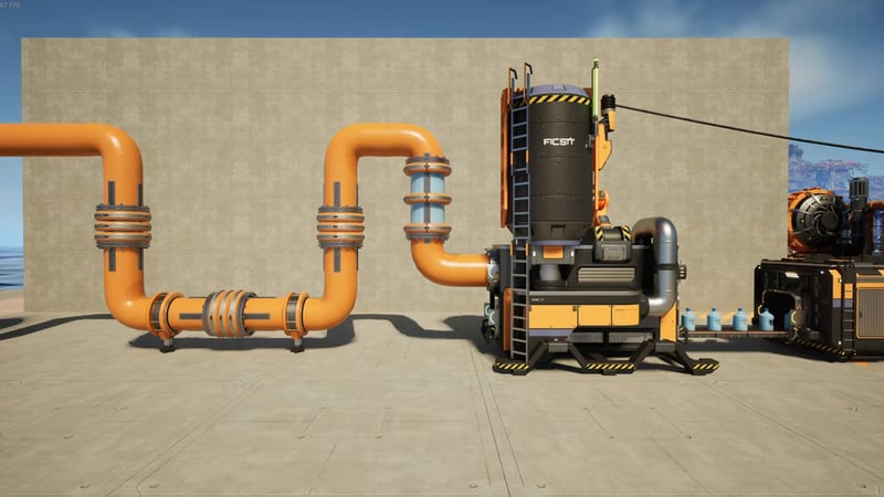An oil extractor's headlift limit marked by a beam, with pipes and buffers filled below it