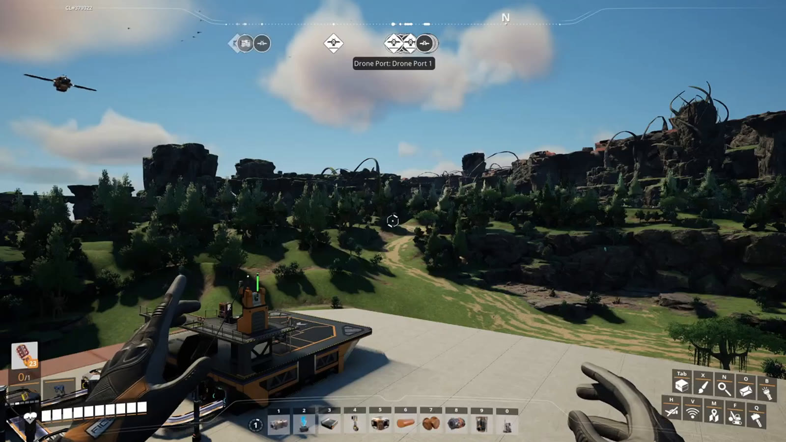 A drone descending toward its destination port, having just delivered a load of fuel to feed the setup on the other end