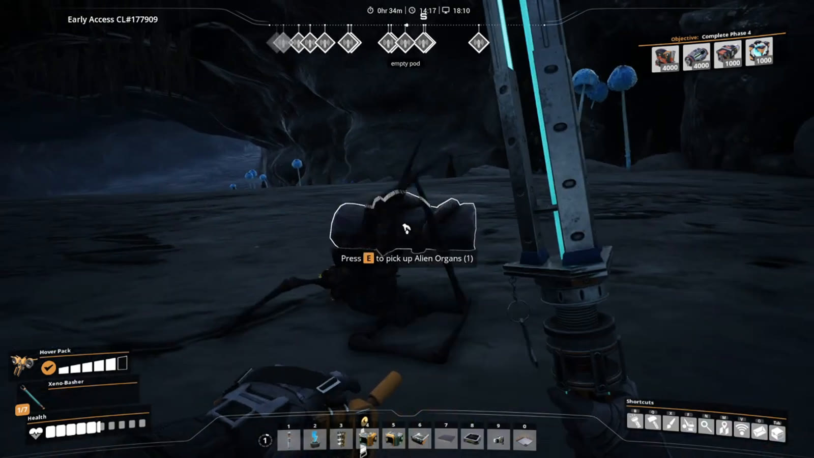 An Alpha Stinger or similar large arachnid creature preparing to attack in a cave or dark biome environment