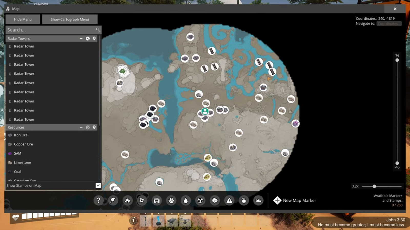 The first Northern Forest starting spot, showing four pure Iron nodes and two pure Copper nodes near the biome's edge