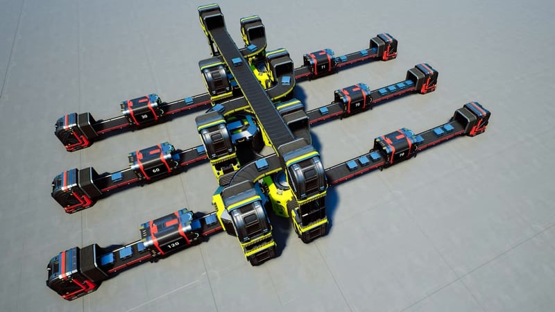 A 3x3 belt balancer taking uneven inputs from different node purities and evening them out