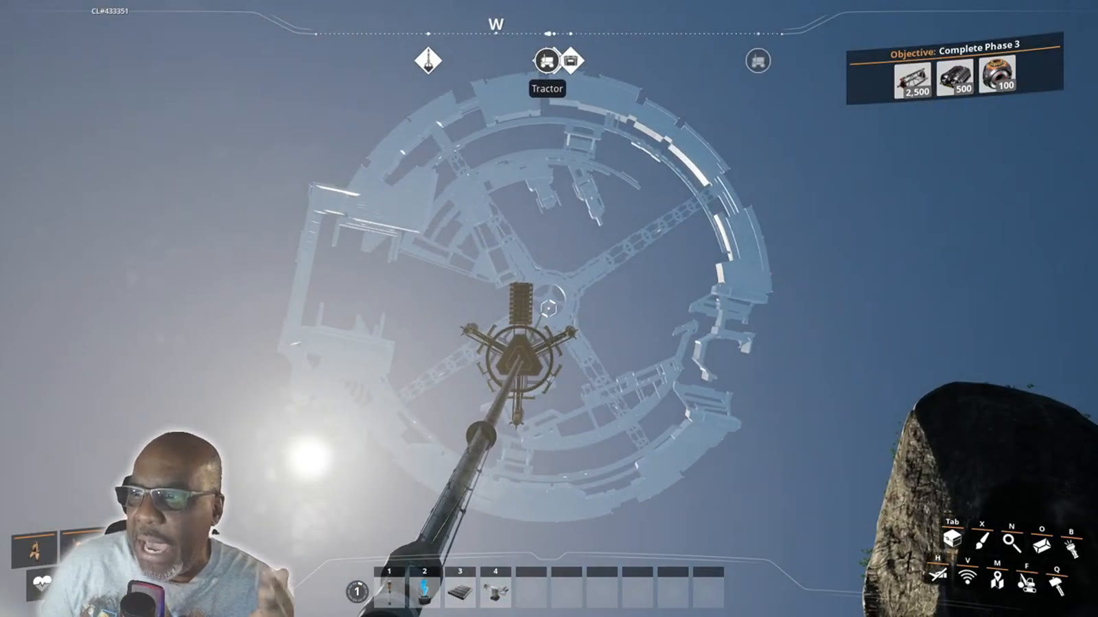 A Space Elevator milestone completion screen showing Phase 2 finished, with power supplied by a coal generator setup