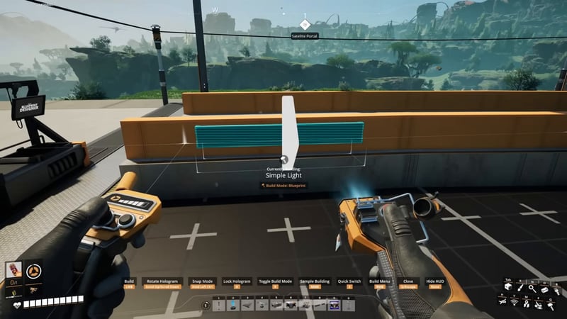 Simple Light blueprint snapping into place in Blueprint build mode on a foundation