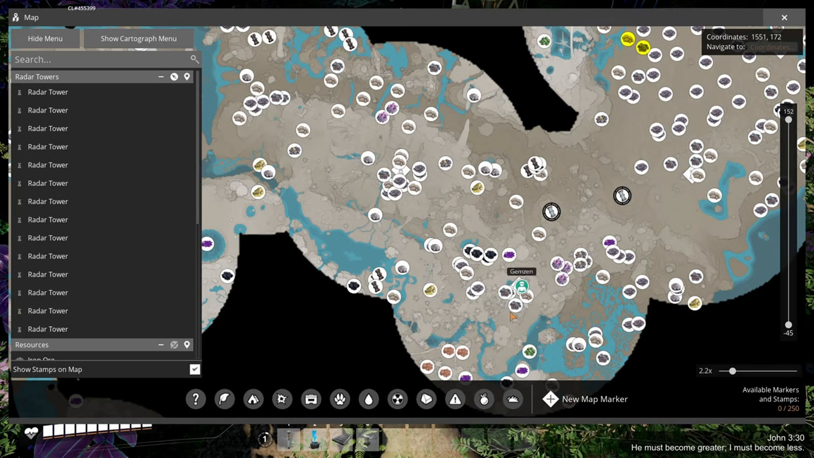 A Titan Forest location near the Swamp biome, described as having access to nearly every resource type within one radar scan