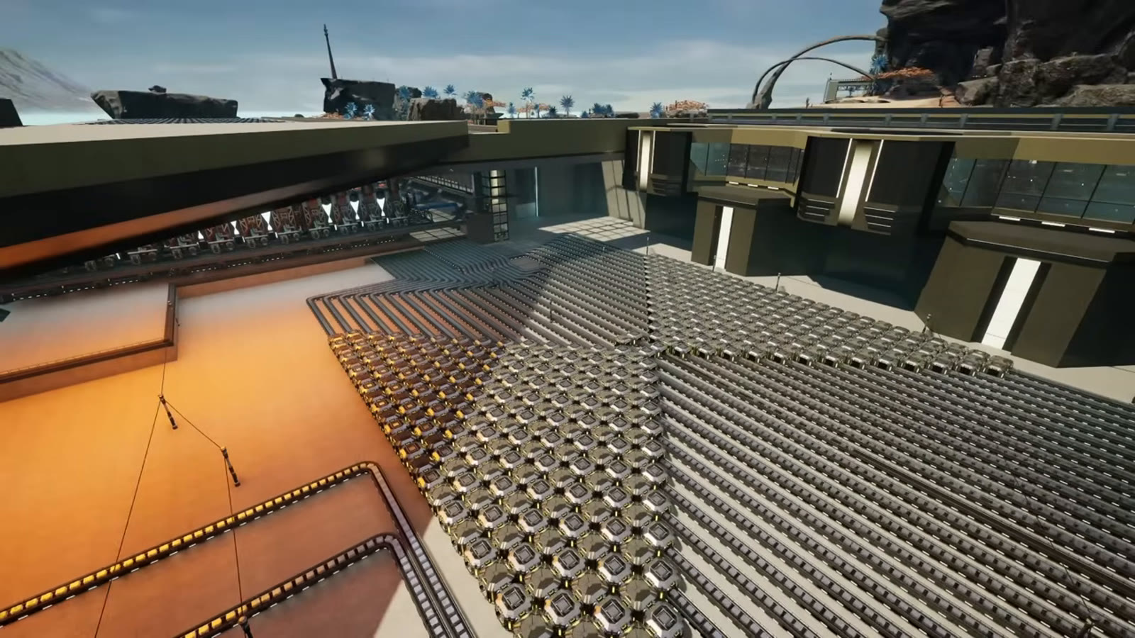 A finished, compact belt logistics build compressed into a small footprint, illustrating how these builds can be turned into reusable blueprints