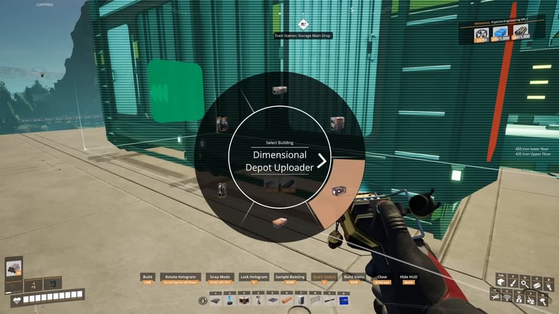 Build menu with Dimensional Depot Uploader selected in the building wheel