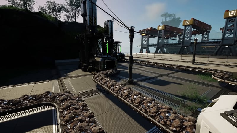 Dimensional Depot Uploaders wired directly into an ore belt at a remote outpost